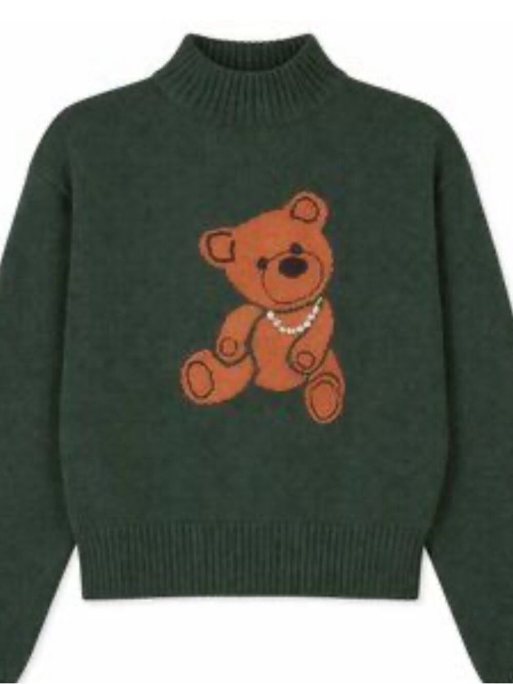 English Factory Forest Green Turtleneck Sweater with Orange Teddy Small